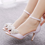 Cm Water Drill Bow Bow Fish Mouth High Heel Sandals Silk Satin Cloth Shallow Buckle With Large-Size Round Head High
