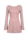 Backless Knitted Long Sleeve Mini Dress- Outfit