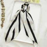 Bow Long Ribbon Hair Scrunchie Chiffon Floral Print Sweet Elastic Hair Band Ponytail Hair Scarf Hair Tie Hair
