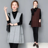 Zingj Autumn Long Loose Wear V-Neck Knit Thin Vest Vest New Large Size Set Vest Female-Outfit
