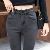 Waist Skinny Jeans For Women Streetwear Spring New Slim Pencil Pants Female Light Blue Stretch Casual Ladies Denim