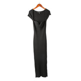 2021 Women Korean Slim Split Long Sweater Dress Short Sleeve Sexy Knitting