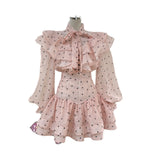 French Lotus Side Bow Heart-Shaped Printed Shirt + High-Waist Short Skirt Set Cold High