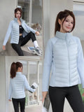 Autumn And Winter New White Duck Down Light Down Jacket Female Splice Stand Collar Outdoor Sports Yoga Clothing Short Coat Tide-Outfit