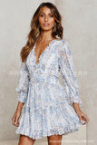 Zingj Selling 2023 Spring And Autumn New V Collar Waist Bubble Sleeve Long Sleeve Chiffon Dress