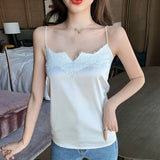 Lace Strap Silk Top Women Sexy Halter V Neck Sleeveless Crop Top Satin Tank Tops Women Underwear Plus Size
