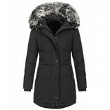 Women's Autumn And Winter New Ladies With Hats, Warm And Slim Cotton Clothes, Medium-Long Solid Color