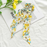 Bow Long Ribbon Hair Scrunchie Chiffon Floral Print Sweet Elastic Hair Band Ponytail Hair Scarf Hair Tie Hair