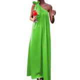 Spot 2025 Women's Fashion Satin Sleeveless Diagonal Collar Medium Long Holiday