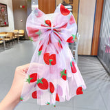 Girls Beautiful Chiffon Bow Print Flower Strawberry Hairpins Headband Kids Sweet Hair Decorate Clip Fashion Hair