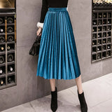 Winter Velvet Skirt High Waisted Skinny Large Swing Long Pleated Skirts Metallic Plus Size 3XL Midi