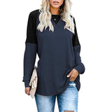 Autumn Patchwork Long Sleeved T-Shirt Fashion Loose Casual Top Women Oversized Tunic Round Neck Tee Shirt Pullovers