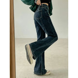 Zingj Waist Retro Design Sense Micro La Jeans Female Autumn Slim Show Thin Horseshoe Horn Pants High Street Ins Tide-Outfit