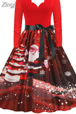 Women Christmas Party Dress Elegant Vinatge Long Sleeve Winter Sundress V Neck New Year Costume Clothing