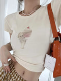 Vintage T-shirt Women Slim Short Sleeve Crop Tops Graphic T Shirts Y2k Streetwear Fashion Clothes Korean Styel Tee
