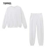 Casual Oversized Two Piece set woman Suit Female Tracksuit Pant O-neck Sweatshirts White
