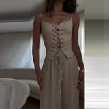 Zingj New 2024 Summer Pure Desire Sexy Hollow-Out Strap Jacket Casual Wide-Leg Pants Suit-Outfit
