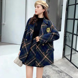 Fashion Two-piece Suits Thick Plaid Tweed Female Coat A-line Skirt Two 2 Piece Set Women Suit Basic Jackets