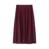 and Autumn New Fashion Women's High Waist Pleated Solid Color Half Length Elastic Skirt Promotions Lady Black