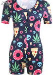 Women Sexy V-Neck Bodycon Bodysuit Casual Printed Button Sleepwear Jumpsuit Shorts Romper Leotard Sexy Ladies Summer Pajamas