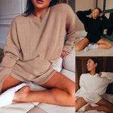 Apple Two Piece Women's Top and Pants Fall Crew Neck Solid Color y2k short Knit Sweater Fashion Loose Tracksuit women