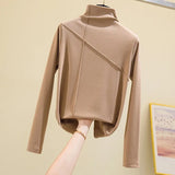 Long Sleeve Thick T Shirt Women Winter Tops Turtleneck Warm T-Shirt Korean Cotton Tshirt Woman Tee Shirt Femme Pink