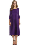 2020 Autumn Winter Elegant New Fashion O Neck Women's Midi Maxi Dress Casual Tunic Solid Three Quarter Ladies Long