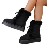 Boots Women's 2025 New Hairy Mouth Women's Boots Thick Snow Cotton Thick And Velvet Cylinder Large-Size Cotton