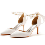 Cm Fine Heel Large-Size Sandals Banquet Women's Shoes Ribbon Beads High Heel Sandals And Ribbon Dress