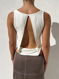 Women Backless Vest Tops Summer 2023 Sexy Sleeveless Deep V-neck Low Cut Ruched Tank Crop Tops Party Club Casual