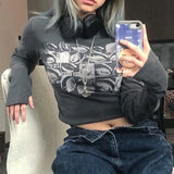 retro Eyes Print Tops Fairy Grunge Graphic Spring T Shirts Vintage Indie Aesthetic Clothes Cyber Y2k Slim Long Sleeve