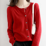Zingj Autumn Long-Sleeved Sweater Pure Color Simple Temperament Cardigan On The Clothes With Women's Sweater Small Coat-Outfit