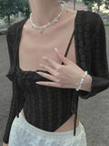 Women Two Pieces Set Casual Sexy Floral Jacquard Long Sleeve Irregular Corset Korean Fashion Cami Streetwear 2022
