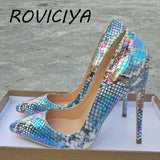 Women Sexy 12cm High Heel Pattern Snake Print High Heel Design Lady Dress Club Shoes plus size 33 34 QP093
