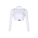 Autumn Sexy Letter Print Short Umbilical Tops Tank Full Sleeve Tops Vest Two-piece Womens Tops Cotton