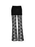 Perspective Lace Splice High Rise Flare Leg Pants- Outfit