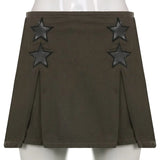 SUCHCUTE Harajuku Cargo Mini Skirts Women Y2K Low Waist Aesthetic Denim Skirt Korean Fashion Star Patchwork Streetwear