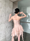 Ruched Ruffles Backless Bodycon Corset Dress For Women Party 2022 Summer Bandage Elegant Mini Designer Dress
