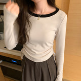 The Color Mousse Cashmere Draped Rope Pleated Long-Sleeved T-Shirt Women's Autumn And Winter New Short Style