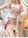 Dog Print Crop Top T-shirts Women Y2k Tops Aesthetic 2024 Summer Vintage Slim Short Sleeve Graphic Tee Harajuku