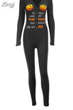 V-neck Button Sexy Rompers Woman Long Sleeve Slim Bodycon Casual Sporty Jumpsuit Autumn Letter Embroidery