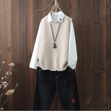 neck knitted waistcoat women's college style pullover waistcoat spring and autumn new woolen vest Korean loose