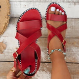 New Large-Size Flat-Soled Sandals One-Word Buckle Fish Mouth Roman Shoes 46 Out Of