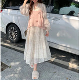 Zingj Flower Dress Female Autumn Outfit 2024 New Very Fairy Flounce V Collar Design Sense First Love Department Long Sleeve Skirt-Outfit