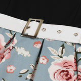 Retro Women's Swing Dress With Belt A Line Tunic Sundress 60s Robe Floral Print Patchwork Bandage Casual Party