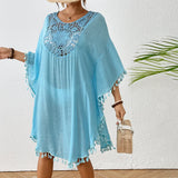 Dress 2025 New Beach Hooded Hook Splicing Tunne