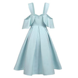Women Summer Party Dress Spaghetti Strap Sexy V Neck High Waist A-line Formal Tank Sundress Pleated Tunic Midi