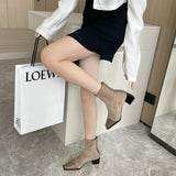 One-Footed 2025 New Velvet Splicing Elastic Skinny Short Boots With Square Head And Then Zipper Short