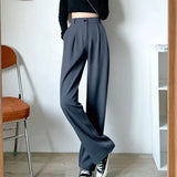 Spring Summer Women's Wide Leg Pants Loose High Waist Casual Trousers Woman Korean Style Solid Office Straight