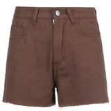 Brown Casual Jeans Shorts Women Skinny Wrap Hip High Waist Short Pants Capris Pocket Summer Korean Fashion